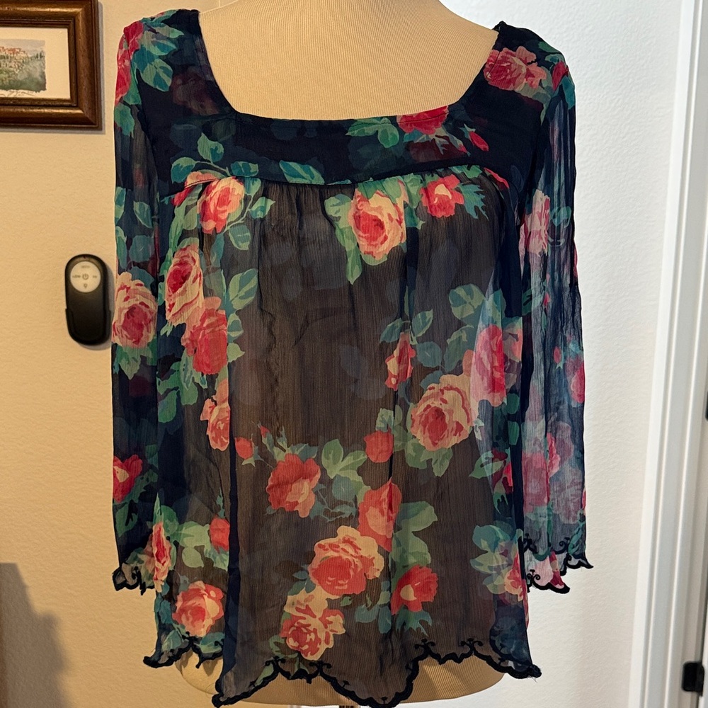 Jessica Simpson Blue Floral Sheer Blouse